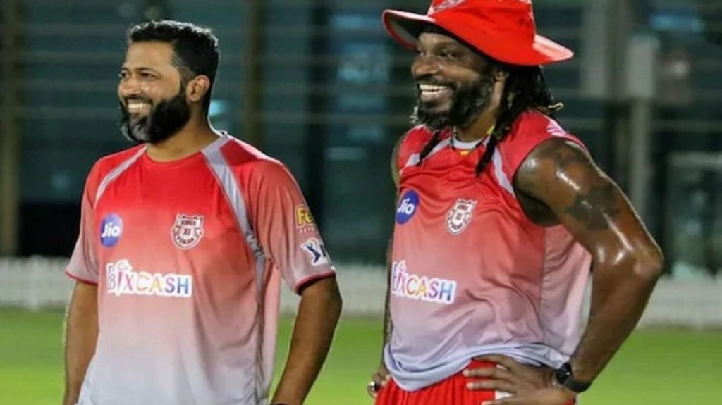 Wasim Jaffer and Chris Gayle during KXIP practice session 